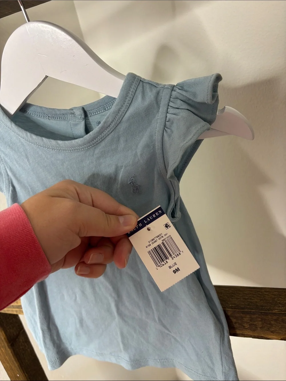 Ralph Lauren Girls' Dusty Blue Ruffle Sleeve Tee Size 9M